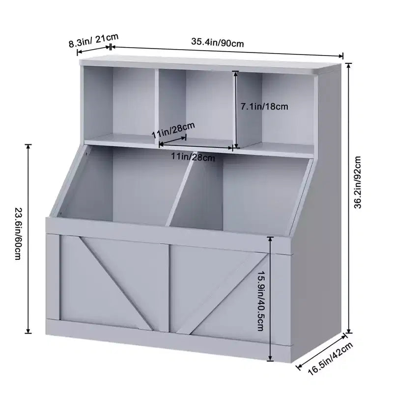 Libreria vintage grigia per bambini e organizer per giocattoli, 3 cubi aperti, 1 bambino