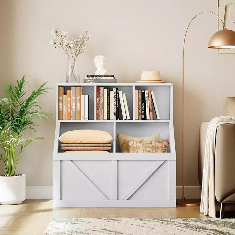 Libreria vintage grigia per bambini e organizer per giocattoli, 3 cubi aperti, 1 bambino
