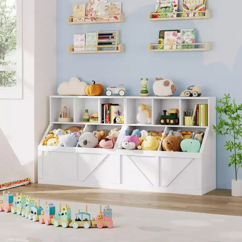 Libreria vintage grigia per bambini e organizer per giocattoli, 3 cubi aperti, 1 bambino