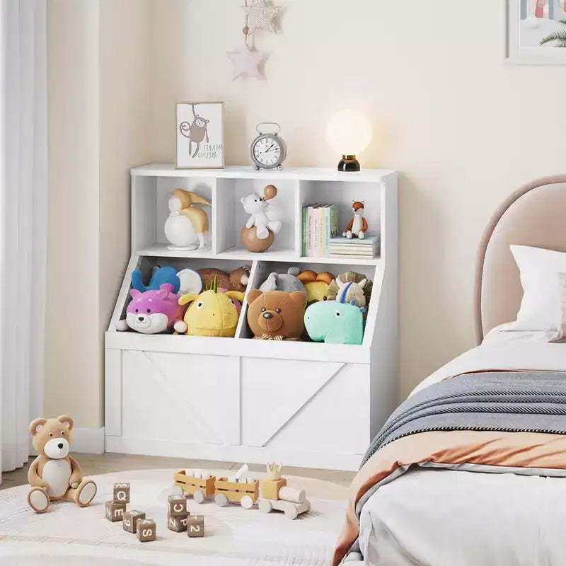Libreria vintage grigia per bambini e organizer per giocattoli, 3 cubi aperti, 1 bambino