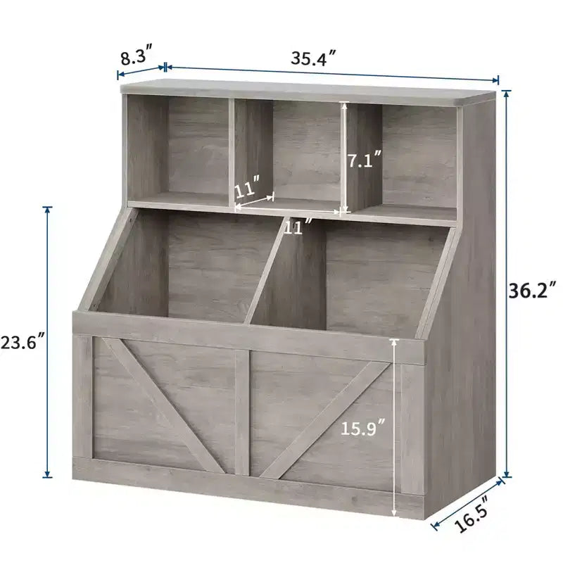 Libreria vintage grigia per bambini e organizer per giocattoli, 3 cubi aperti, 1 bambino