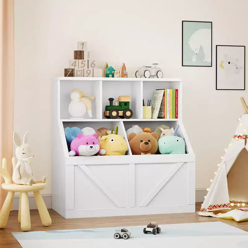 Libreria vintage grigia per bambini e organizer per giocattoli, 3 cubi aperti, 1 bambino