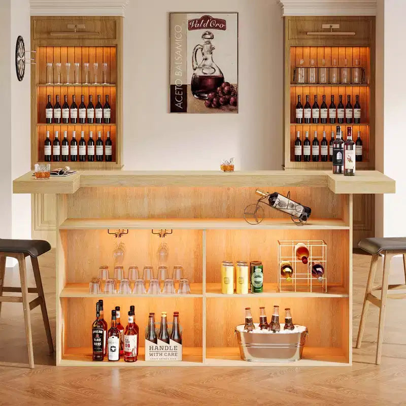 Mobile bar moderno a 4 livelli in legno/marrone con portabicchieri e poggiapiedi nero