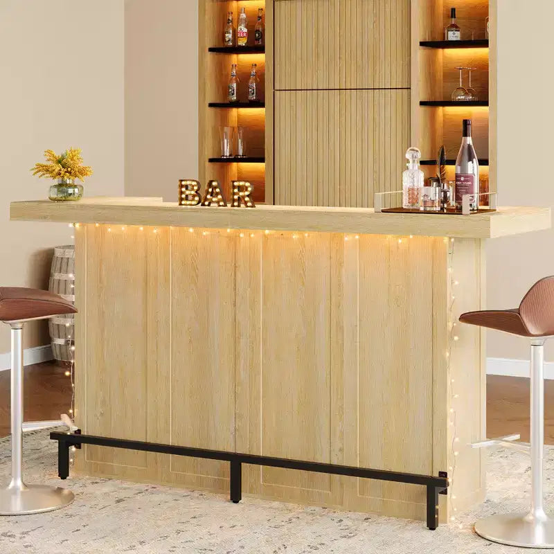 Mobile bar moderno a 4 livelli in legno/marrone con portabicchieri e poggiapiedi nero