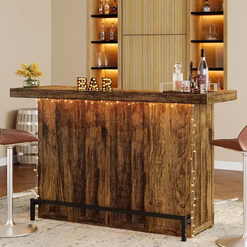 Mobile bar moderno a 4 livelli in legno/marrone con portabicchieri e poggiapiedi nero
