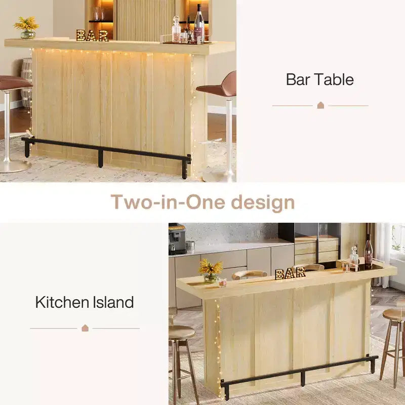 Mobile bar moderno a 4 livelli in legno/marrone con portabicchieri e poggiapiedi nero