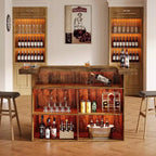 Mobile bar moderno a 4 livelli in legno/marrone con portabicchieri e poggiapiedi nero