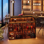 Mobile bar moderno a 4 livelli in legno/marrone con portabicchieri e poggiapiedi nero