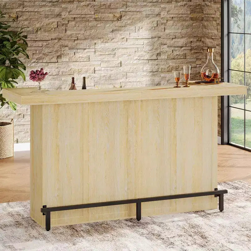 Mobile bar moderno a 4 livelli in legno/marrone con portabicchieri e poggiapiedi nero