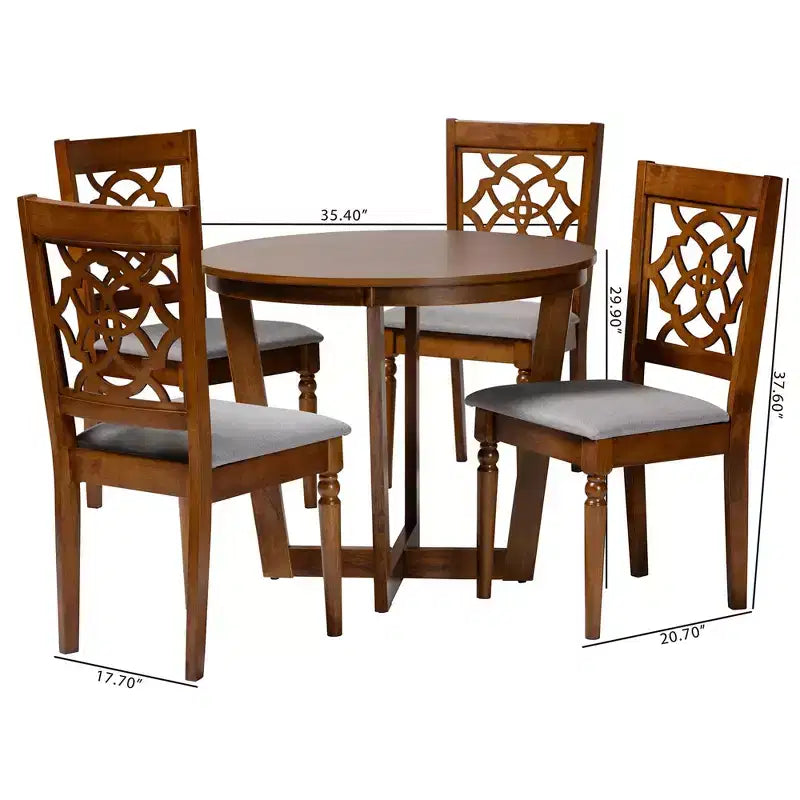 Set da pranzo rotondo grigio e noce, 5 pezzi, 4 posti