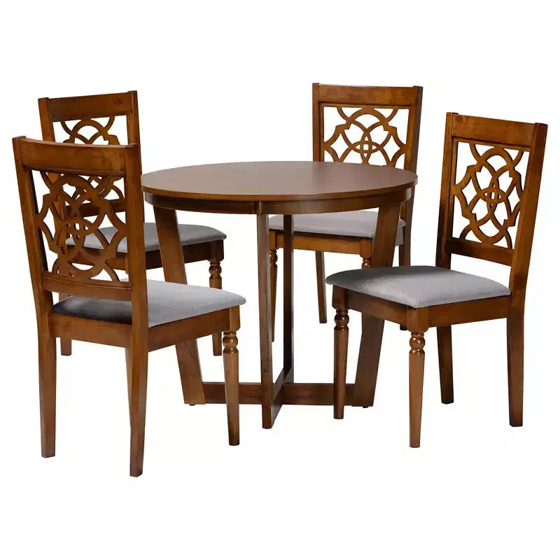 Set da pranzo rotondo grigio e noce, 5 pezzi, 4 posti