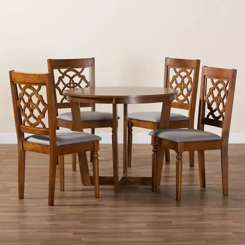 Set da pranzo rotondo grigio e noce, 5 pezzi, 4 posti