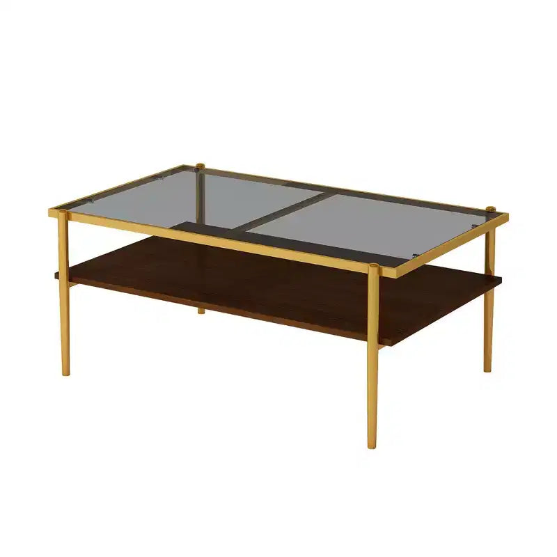 Tavolino moderno rettangolare nero / marrone / bianco – Piano in vetro temperato, 1 pezzo