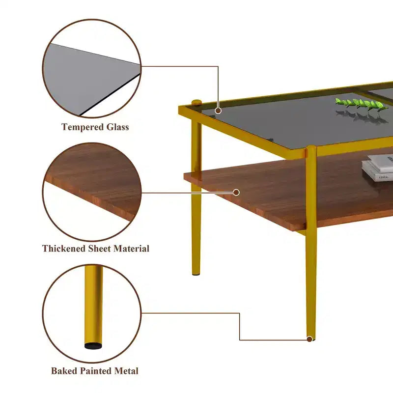 Tavolino moderno rettangolare nero / marrone / bianco – Piano in vetro temperato, 1 pezzo
