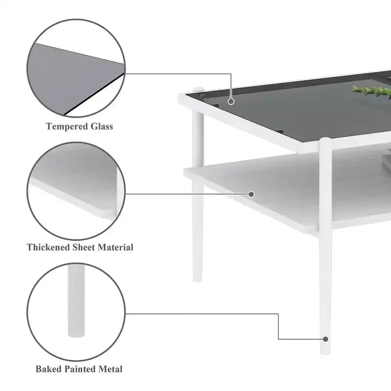 Tavolino moderno rettangolare nero / marrone / bianco – Piano in vetro temperato, 1 pezzo