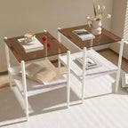 Tavolino rettangolare, vetro temperato e ripiano in MDF, 2 ripiani, 1 persona, marrone/grigio/bianco