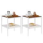 Tavolino rettangolare, vetro temperato e ripiano in MDF, 2 ripiani, 1 persona, marrone/grigio/bianco