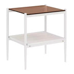 Tavolino rettangolare, vetro temperato e ripiano in MDF, 2 ripiani, 1 persona, marrone/grigio/bianco