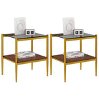 Tavolino rettangolare, vetro temperato e ripiano in MDF, 2 ripiani, 1 persona, marrone/grigio/bianco