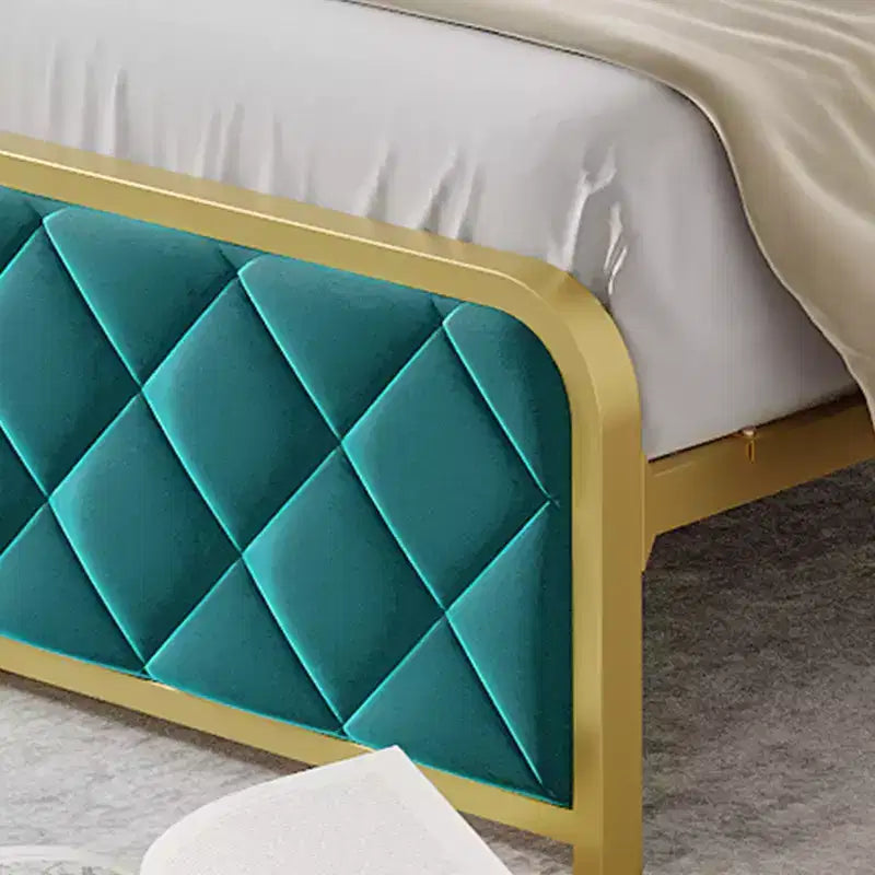 Letto matrimoniale king-size con piattaforma in velluto beige/verde scuro con luci LED e stazione di ricarica, 2 persone