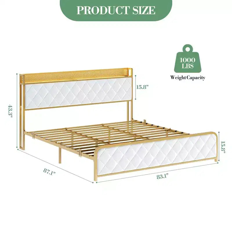 Letto matrimoniale king-size con piattaforma in velluto beige/verde scuro con luci LED e stazione di ricarica, 2 persone
