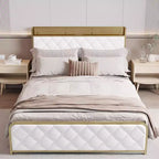 Letto matrimoniale king-size con piattaforma in velluto beige/verde scuro con luci LED e stazione di ricarica, 2 persone