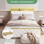 Letto matrimoniale king-size con piattaforma in velluto beige/verde scuro con luci LED e stazione di ricarica, 2 persone
