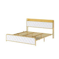TROPOW King Size Platform Bed Frame with Charging Station and LED Lights, King Bed Frame with Velvet Storage Headboard