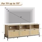 Mobile Porta TV in Rattan Naturale, Stile Moderno di Metà Secolo, Adatto per TV fino a 75", 3 Cassetti e Ripiano Aperto