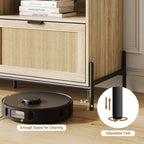 Mobile Porta TV in Rattan Naturale, Stile Moderno di Metà Secolo, Adatto per TV fino a 75", 3 Cassetti e Ripiano Aperto