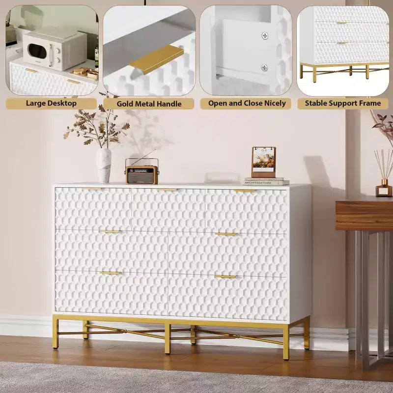 Cassettiera a 7 cassetti in legno e metallo, bianco/nero, per 1 persona