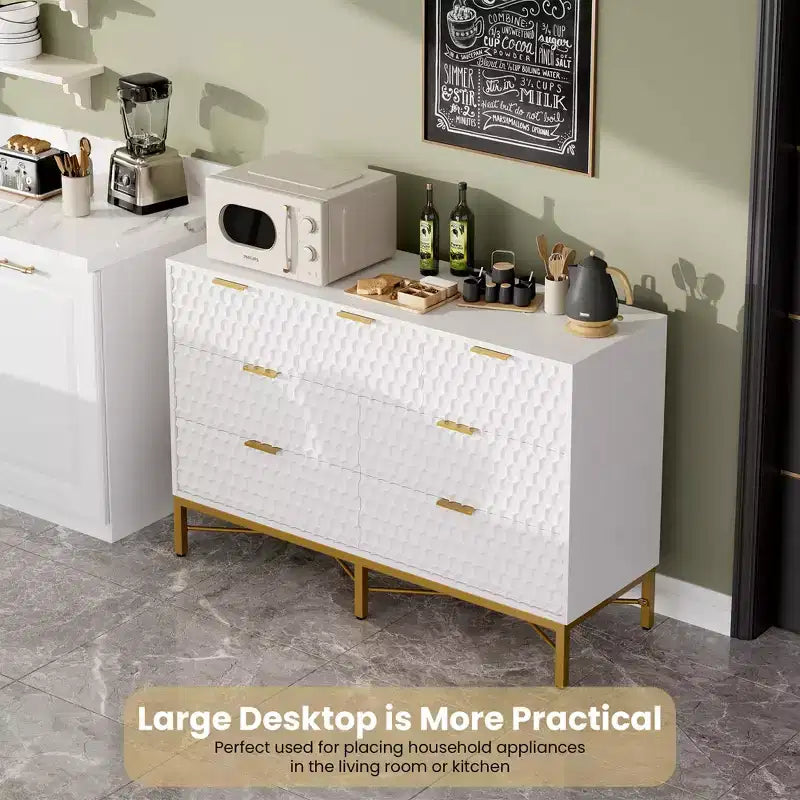 Cassettiera a 7 cassetti in legno e metallo, bianco/nero, per 1 persona