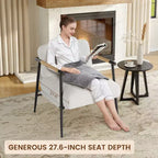 Poltrona d'accento beige, design moderno di metà secolo, 1 posto, struttura in metallo e bracciolo in legno