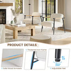 Poltrona d'accento beige, design moderno di metà secolo, 1 posto, struttura in metallo e bracciolo in legno