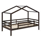 Letto a castello stile casa, con scivolo e scaletta, da una piazza e mezza, color espresso/grigio/bianco, per 2 bambini
