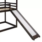 Letto a castello stile casa, con scivolo e scaletta, da una piazza e mezza, color espresso/grigio/bianco, per 2 bambini
