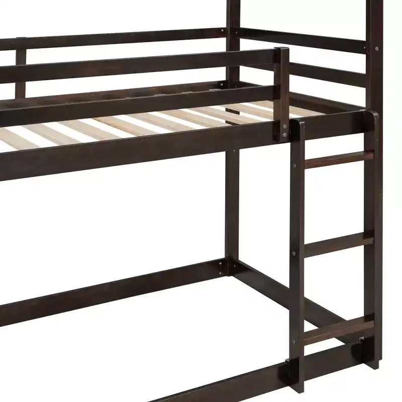 Letto a castello stile casa, con scivolo e scaletta, da una piazza e mezza, color espresso/grigio/bianco, per 2 bambini