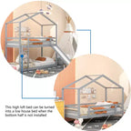 Letto a castello stile casa, con scivolo e scaletta, da una piazza e mezza, color espresso/grigio/bianco, per 2 bambini