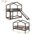 Letto a castello stile casa, con scivolo e scaletta, da una piazza e mezza, color espresso/grigio/bianco, per 2 bambini