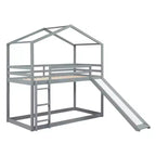 Letto a castello stile casa, con scivolo e scaletta, da una piazza e mezza, color espresso/grigio/bianco, per 2 bambini