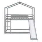 Letto a castello stile casa, con scivolo e scaletta, da una piazza e mezza, color espresso/grigio/bianco, per 2 bambini