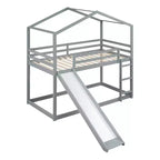 Letto a castello stile casa, con scivolo e scaletta, da una piazza e mezza, color espresso/grigio/bianco, per 2 bambini