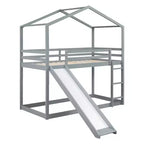 Letto a castello stile casa, con scivolo e scaletta, da una piazza e mezza, color espresso/grigio/bianco, per 2 bambini