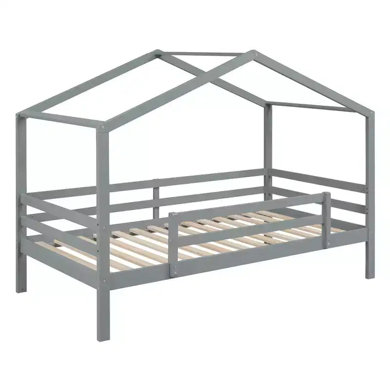Letto a castello stile casa, con scivolo e scaletta, da una piazza e mezza, color espresso/grigio/bianco, per 2 bambini