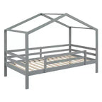 Letto a castello stile casa, con scivolo e scaletta, da una piazza e mezza, color espresso/grigio/bianco, per 2 bambini
