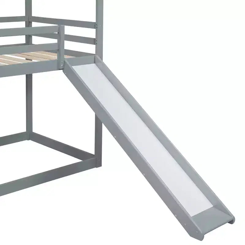 Letto a castello stile casa, con scivolo e scaletta, da una piazza e mezza, color espresso/grigio/bianco, per 2 bambini