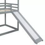 Letto a castello stile casa, con scivolo e scaletta, da una piazza e mezza, color espresso/grigio/bianco, per 2 bambini