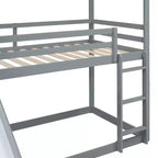 Letto a castello stile casa, con scivolo e scaletta, da una piazza e mezza, color espresso/grigio/bianco, per 2 bambini