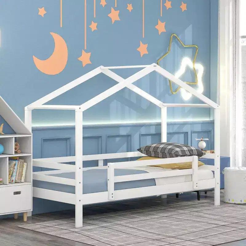 Letto a castello stile casa, con scivolo e scaletta, da una piazza e mezza, color espresso/grigio/bianco, per 2 bambini