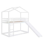 Letto a castello stile casa, con scivolo e scaletta, da una piazza e mezza, color espresso/grigio/bianco, per 2 bambini